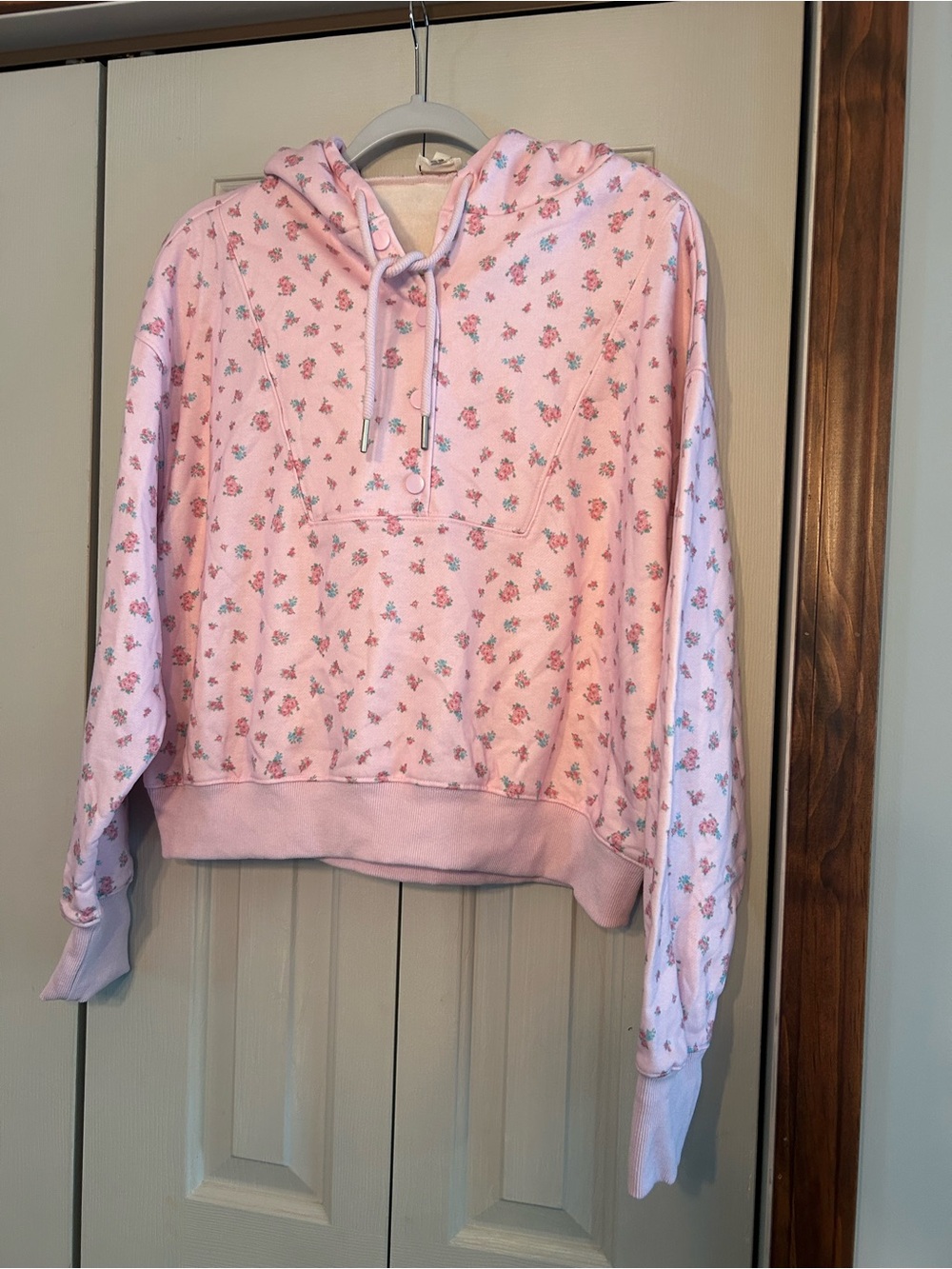 Peach Love California Pink Floral Hooded Crewneck Sweater NWOT